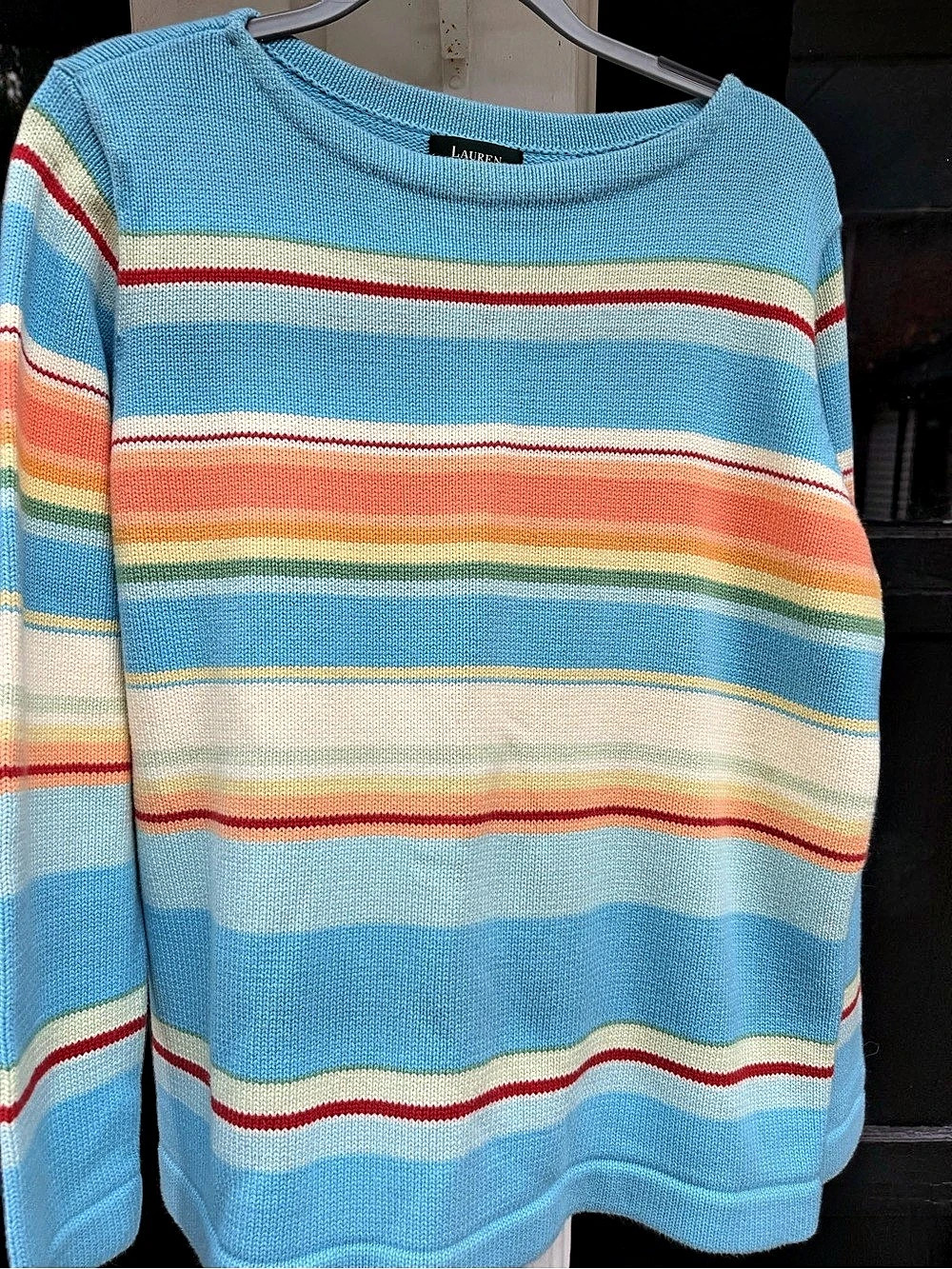 Lauren Ralph Lauren Striped Cotton Sweater in Blue Size Large